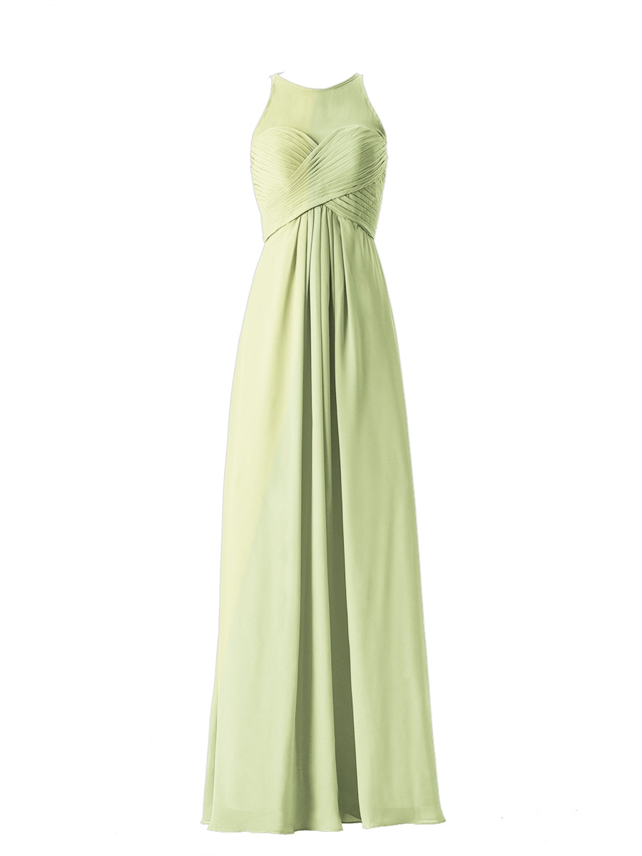 Chiffon Column Boat Neck Sleeveless Bridesmaid Dress-MB13630