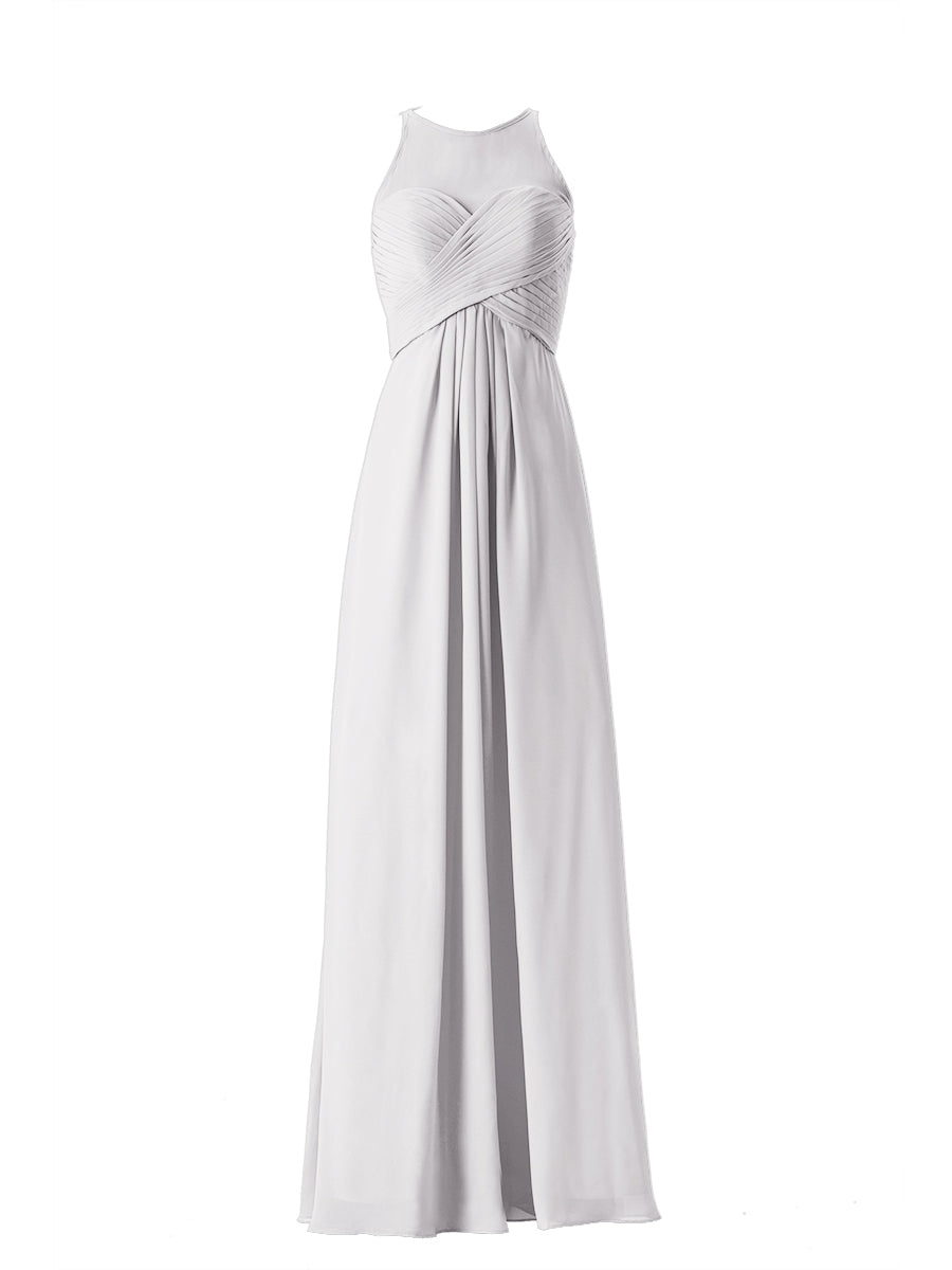 Chiffon Column Boat Neck Sleeveless Bridesmaid Dress-MB13630