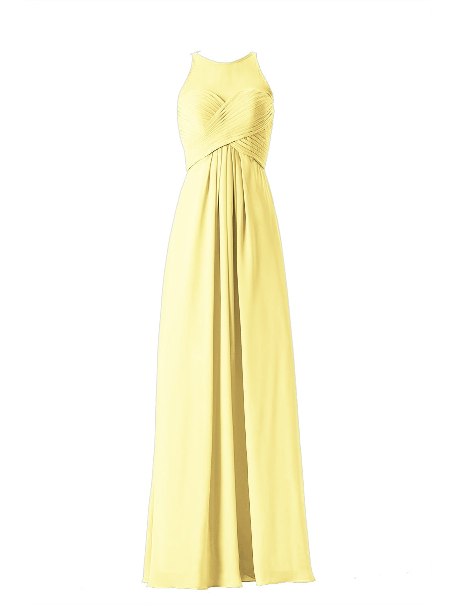 Chiffon Column Boat Neck Sleeveless Bridesmaid Dress-MB13630