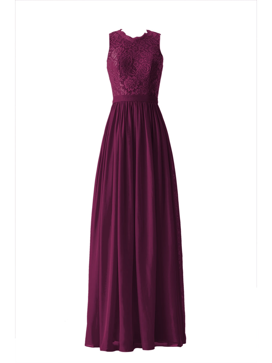 Chiffon Column Scalloped Edge Sleeveless Bridesmaid Dress-MB13632