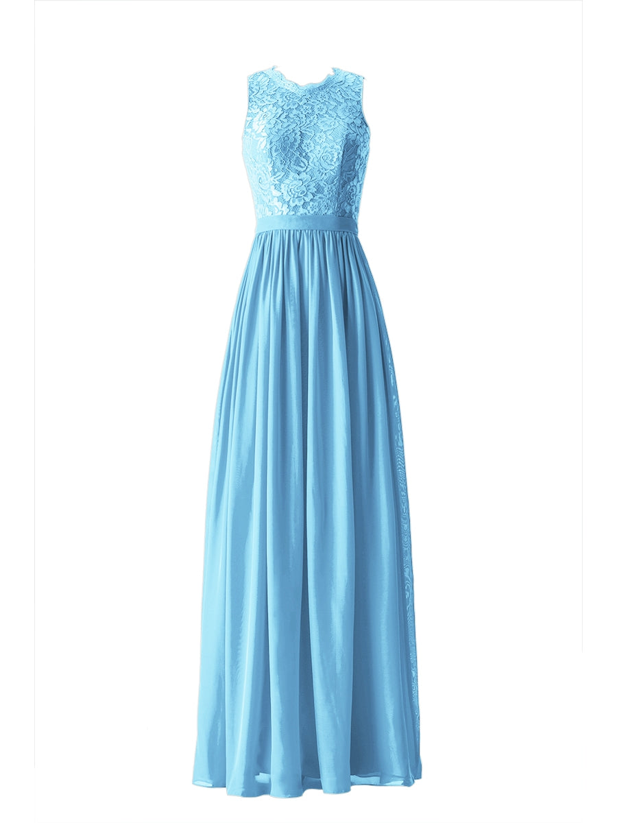 Chiffon Column Scalloped Edge Sleeveless Bridesmaid Dress-MB13632