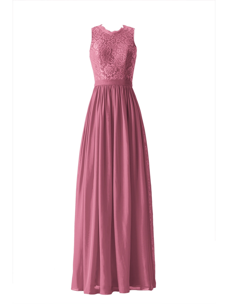 Chiffon Column Scalloped Edge Sleeveless Bridesmaid Dress-MB13632