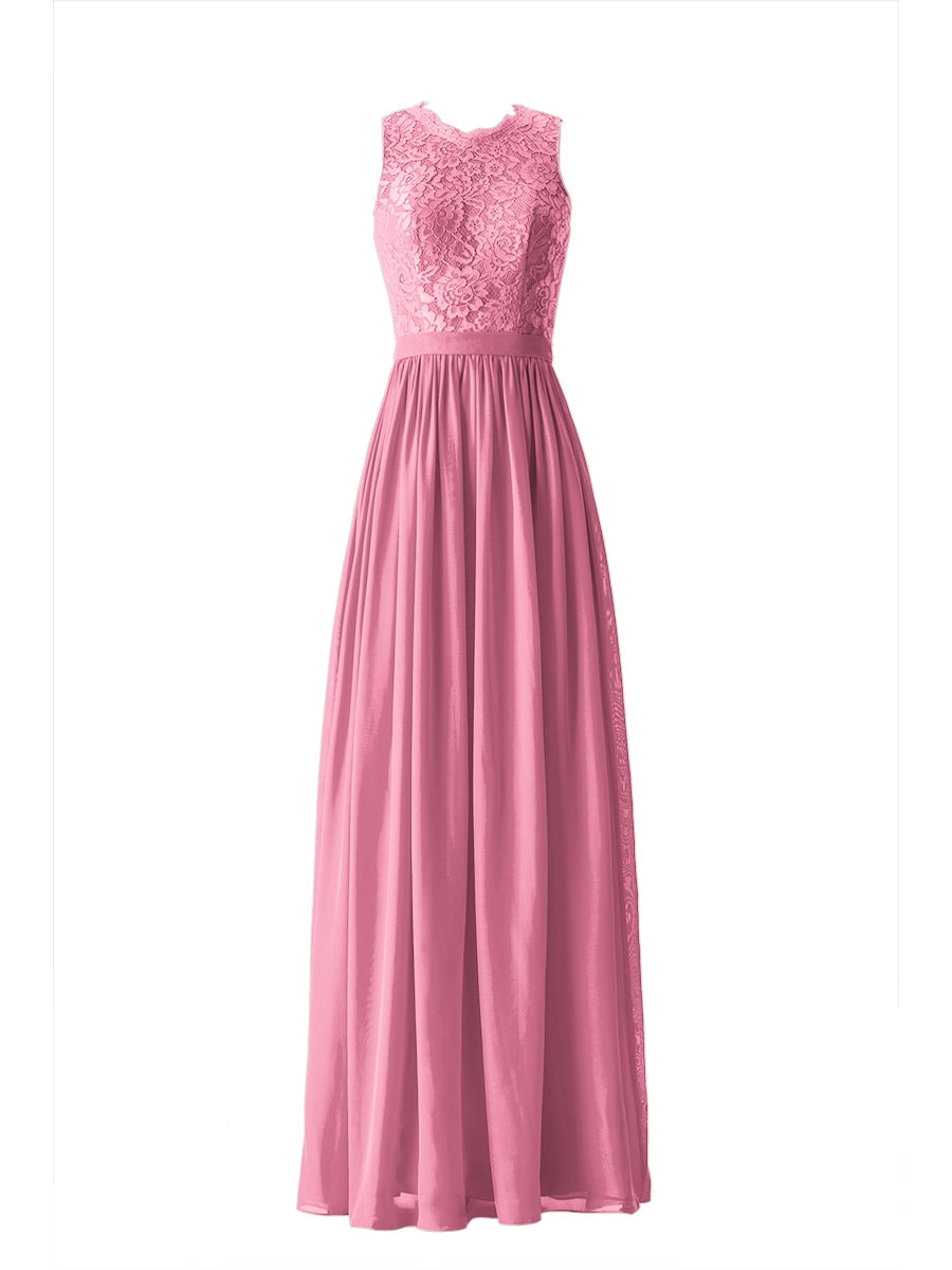 Chiffon Column Scalloped Edge Sleeveless Bridesmaid Dress-MB13632