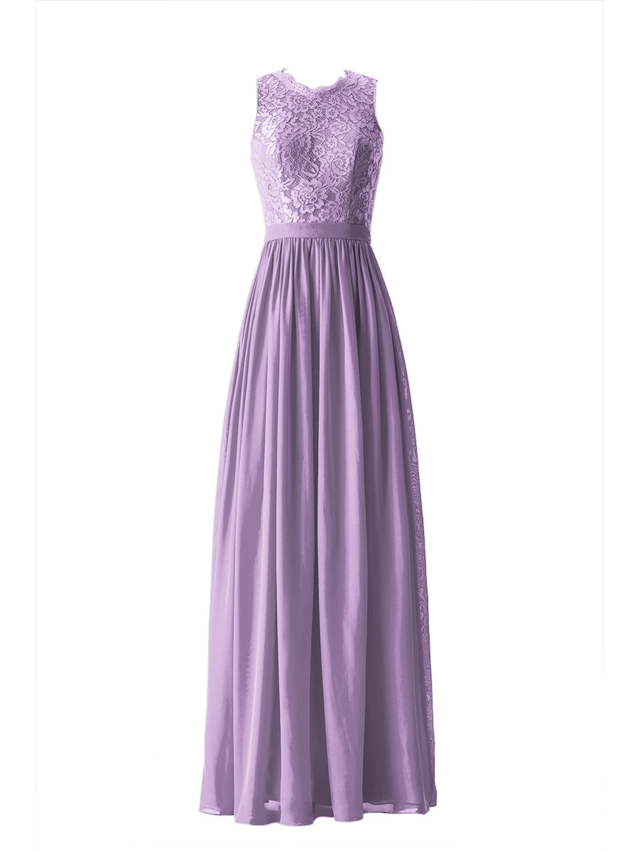 Chiffon Column Scalloped Edge Sleeveless Bridesmaid Dress-MB13632