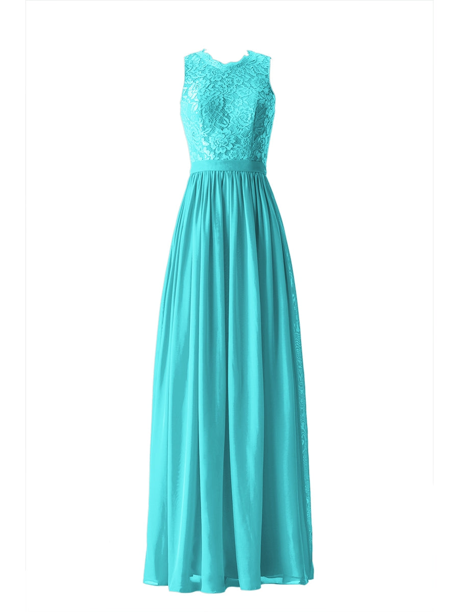 Chiffon Column Scalloped Edge Sleeveless Bridesmaid Dress-MB13632