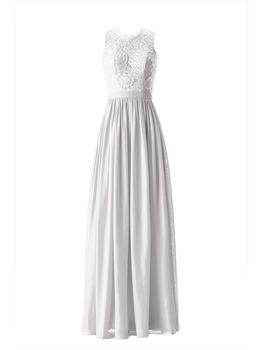 Chiffon Column Scalloped Edge Sleeveless Bridesmaid Dress-MB13632