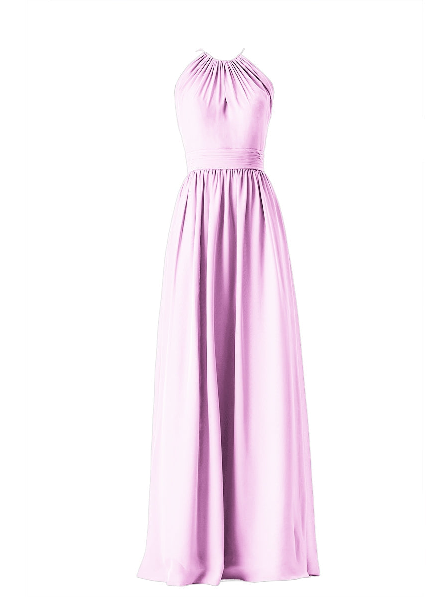 Chiffon Column Scoop Neck Sleeveless Bridesmaid Dress-MB13634