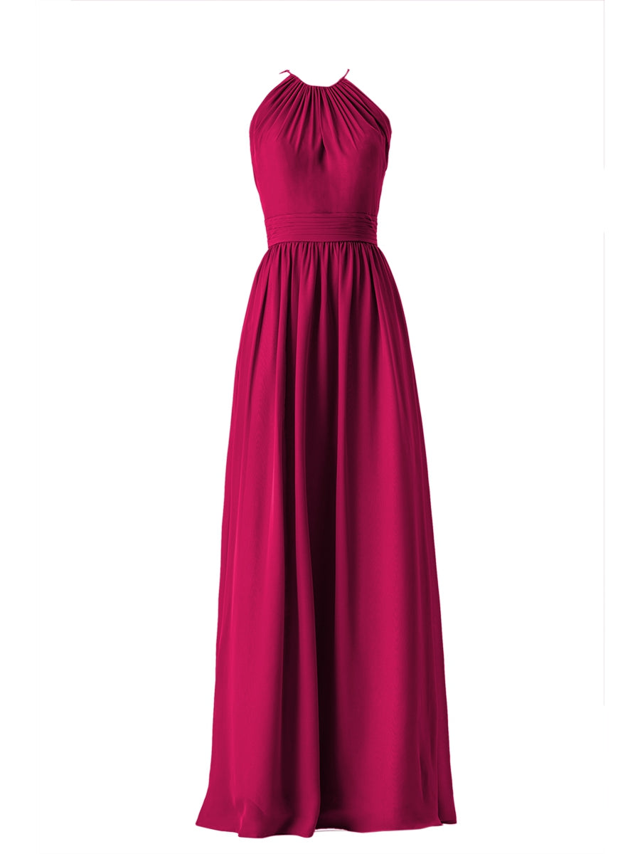 Chiffon Column Scoop Neck Sleeveless Bridesmaid Dress-MB13634