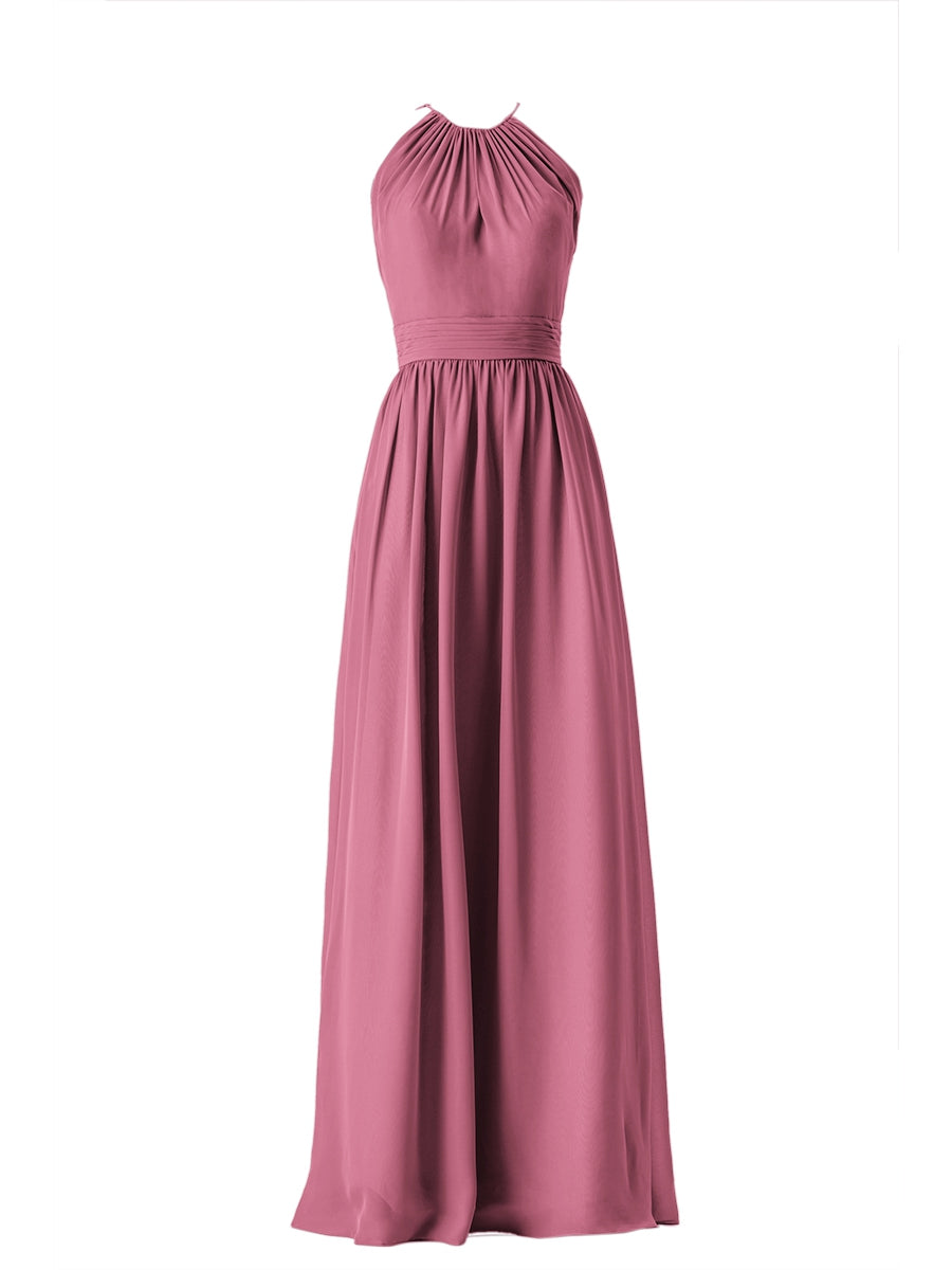 Chiffon Column Scoop Neck Sleeveless Bridesmaid Dress-MB13634