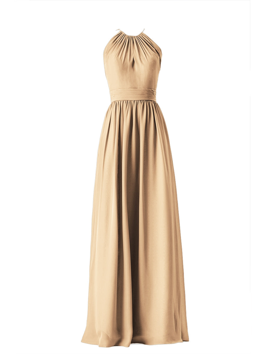 Chiffon Column Scoop Neck Sleeveless Bridesmaid Dress-MB13634