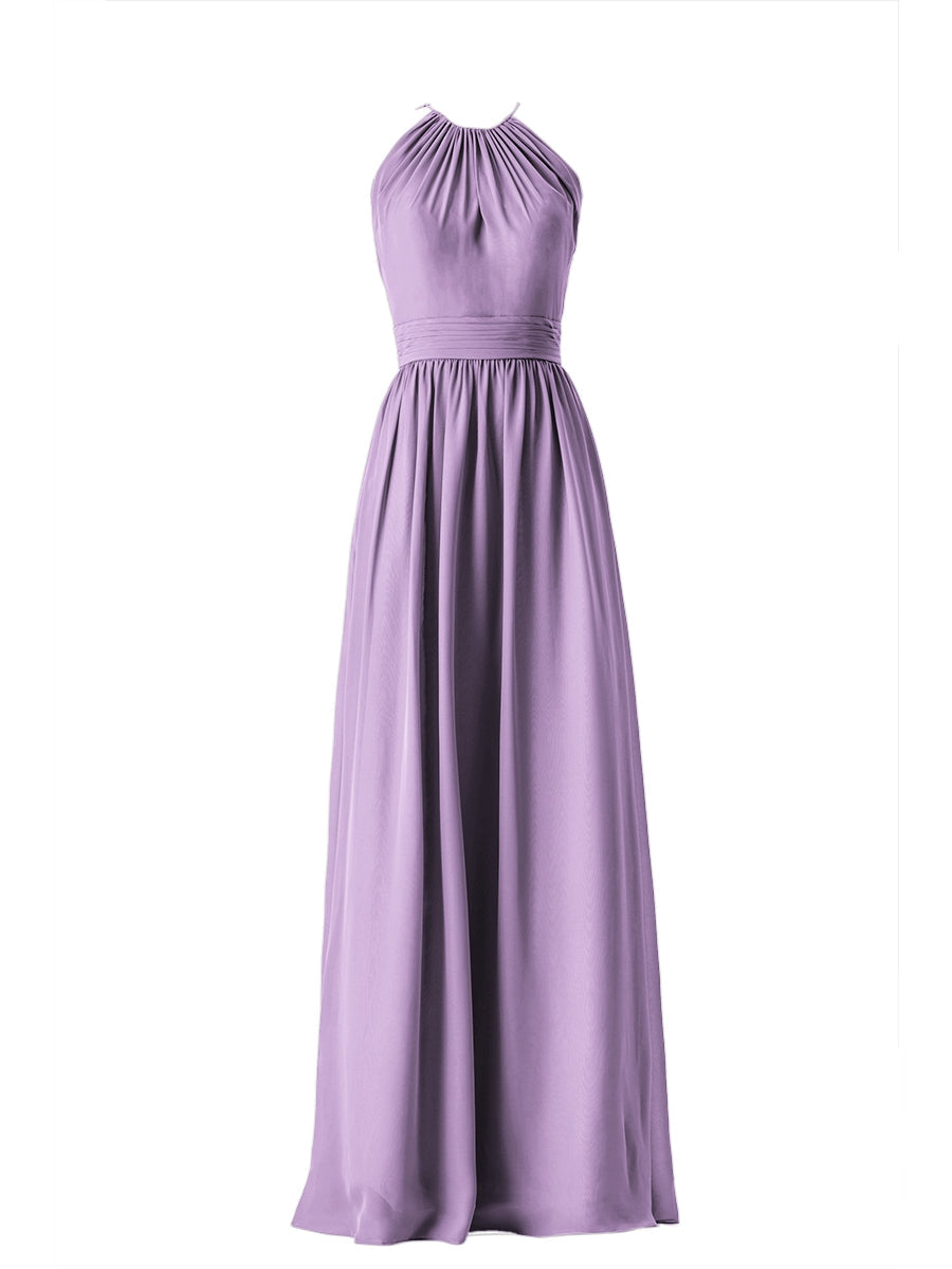 Chiffon Column Scoop Neck Sleeveless Bridesmaid Dress-MB13634