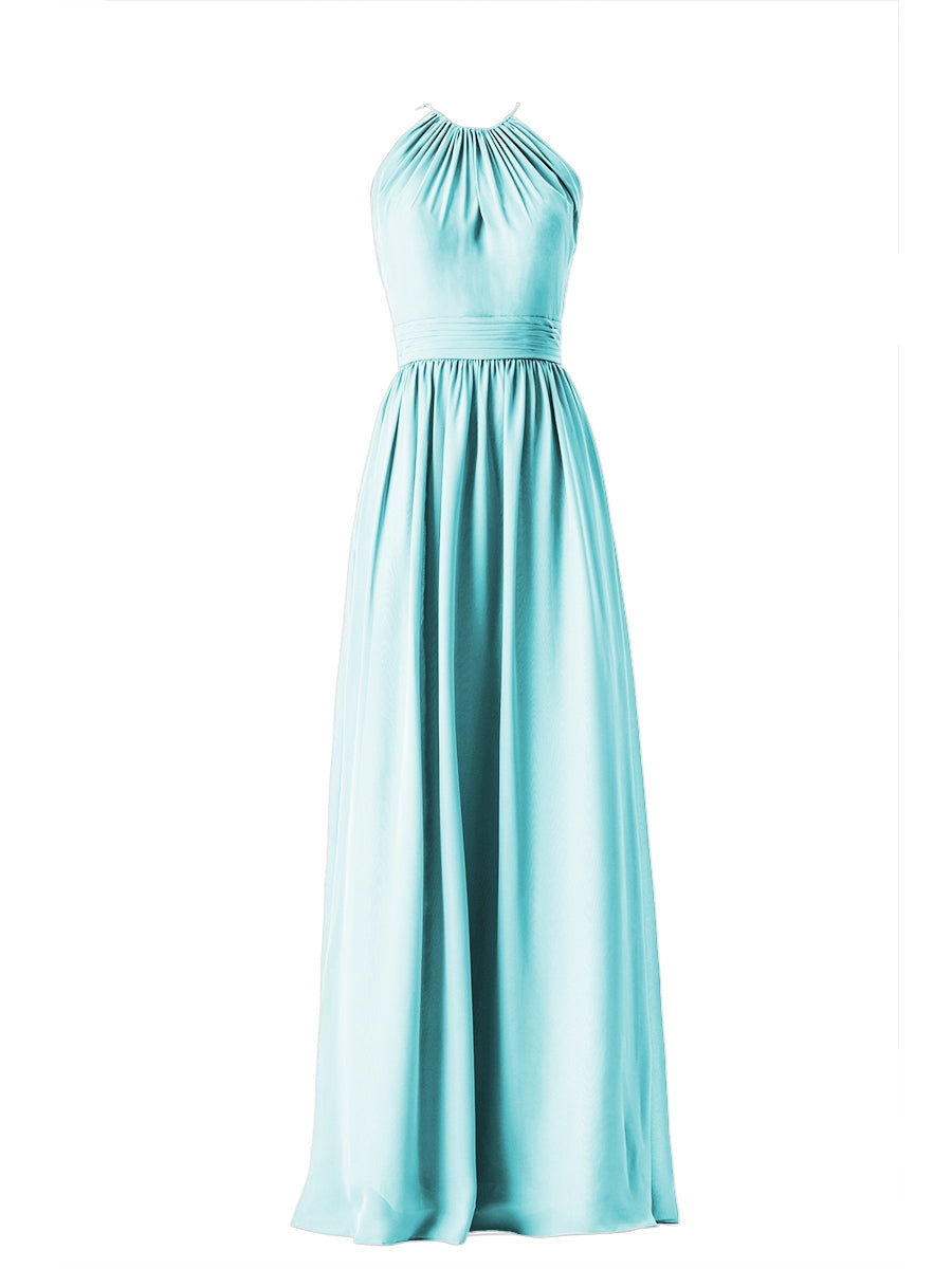 Chiffon Column Scoop Neck Sleeveless Bridesmaid Dress-MB13634