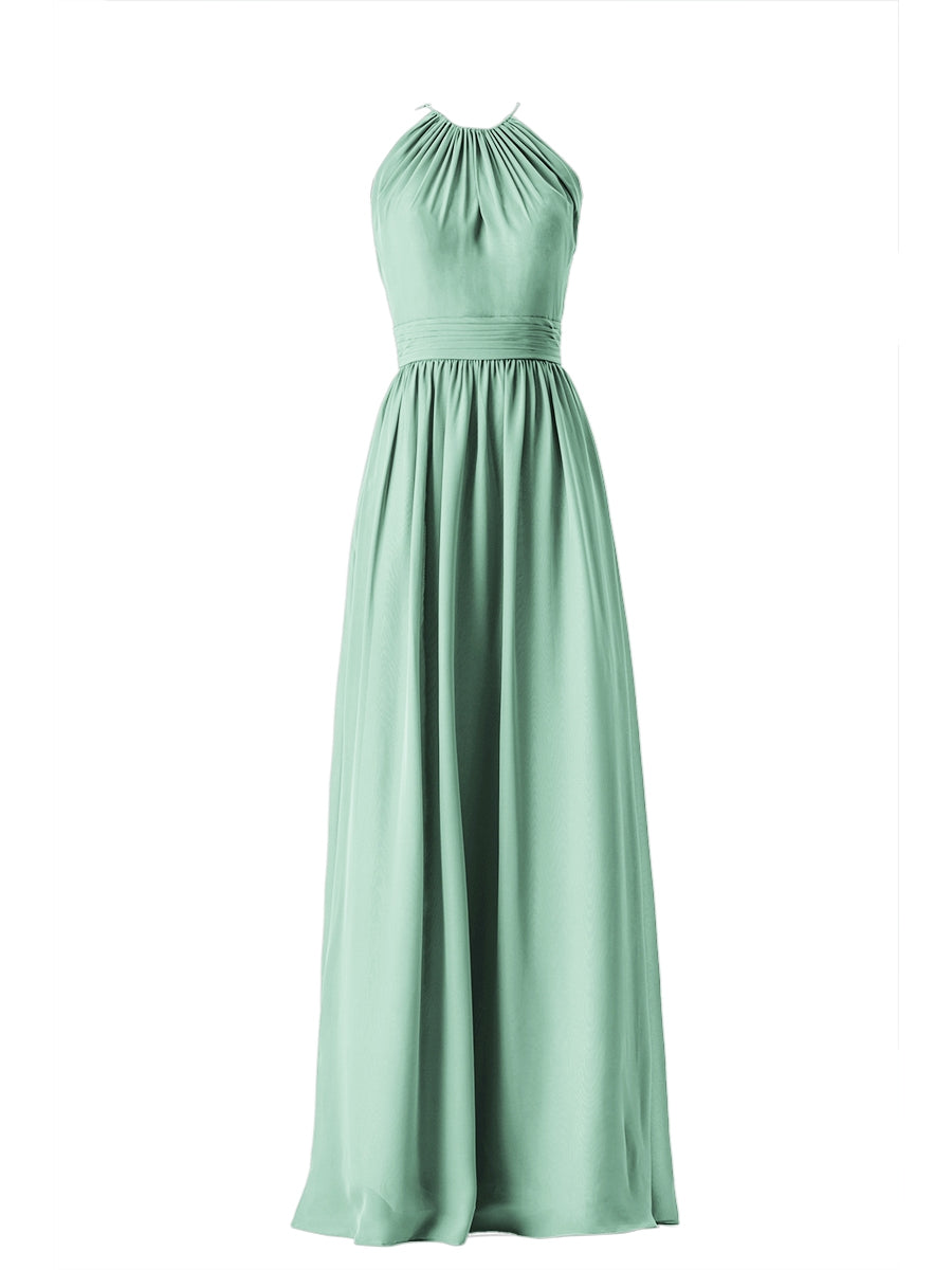 Chiffon Column Scoop Neck Sleeveless Bridesmaid Dress-MB13634