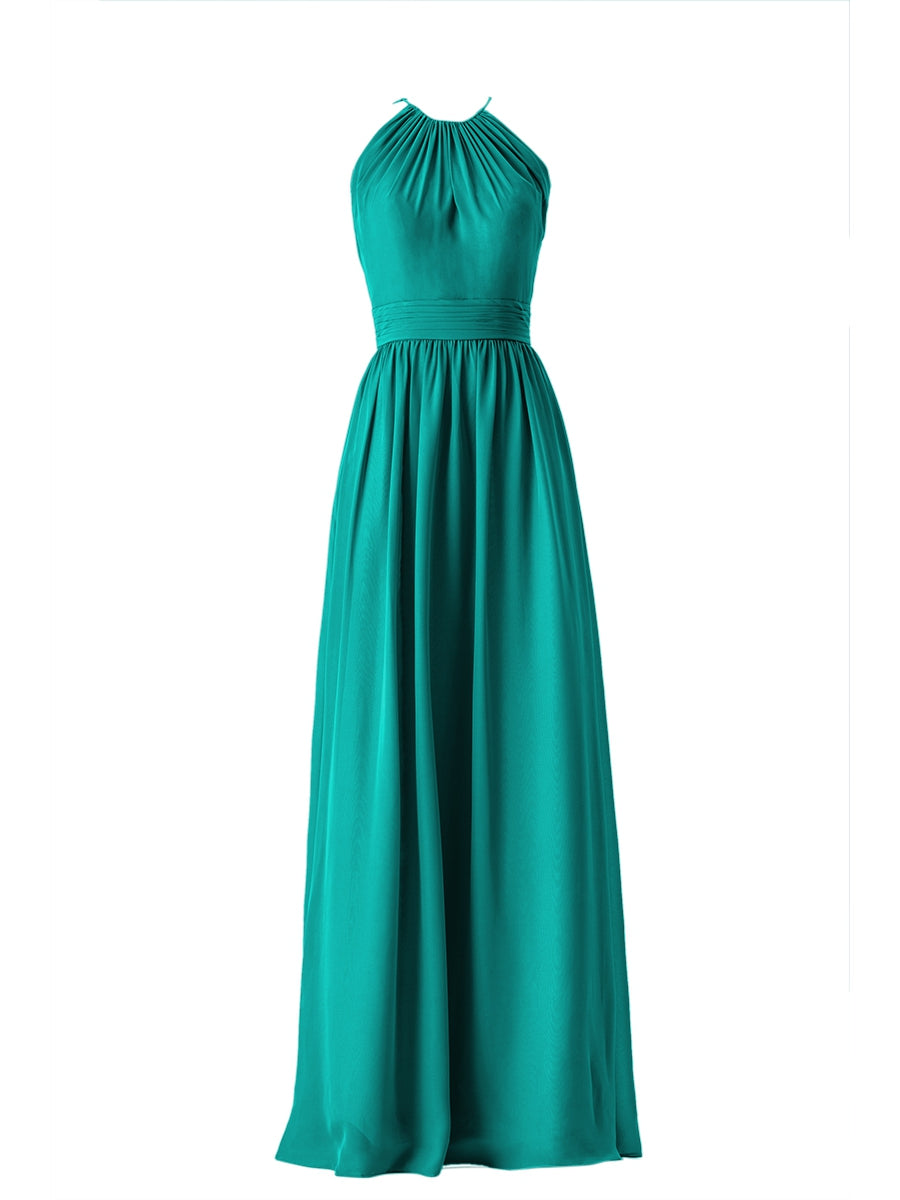 Chiffon Column Scoop Neck Sleeveless Bridesmaid Dress-MB13634