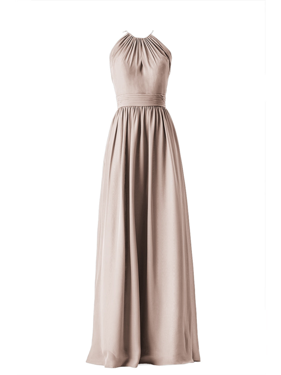 Chiffon Column Scoop Neck Sleeveless Bridesmaid Dress-MB13634