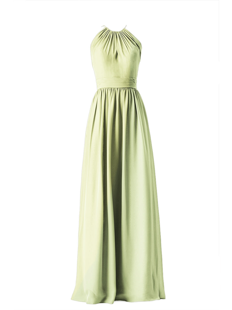 Chiffon Column Scoop Neck Sleeveless Bridesmaid Dress-MB13634