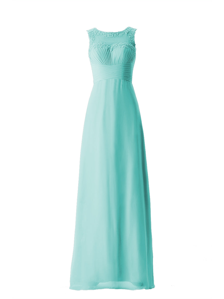 Chiffon Column Boat Neck Sleeveless Bridesmaid Dress-MB13640