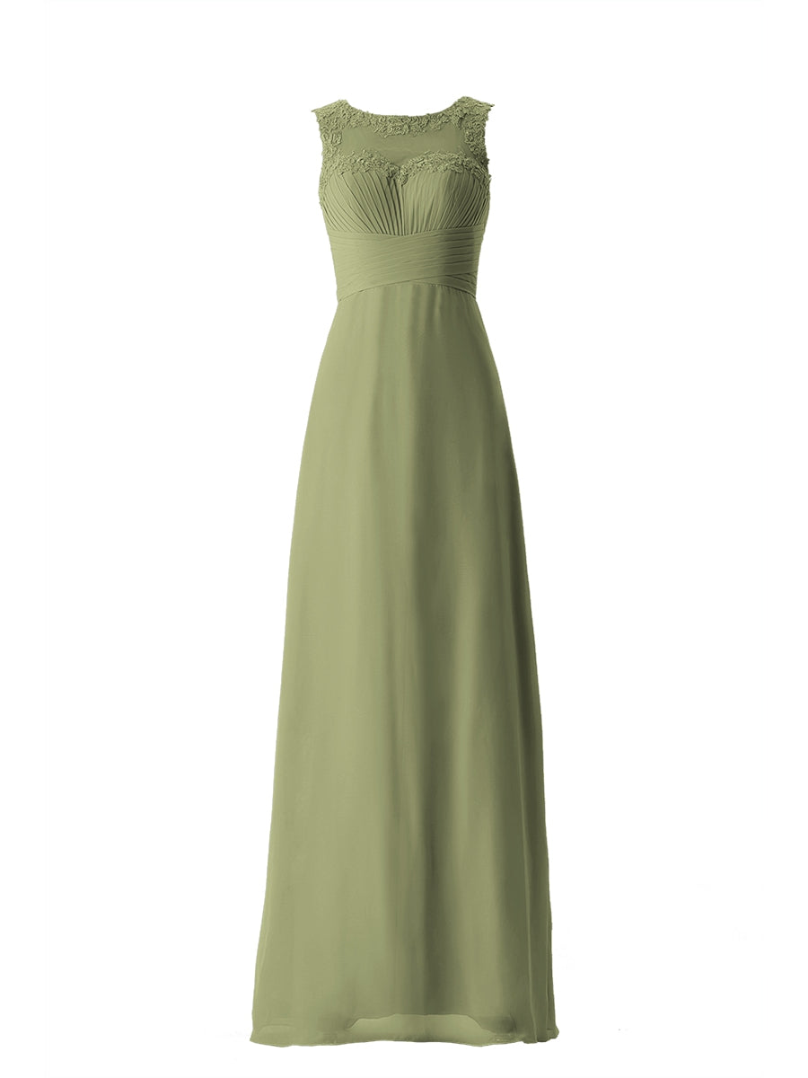 Chiffon Column Boat Neck Sleeveless Bridesmaid Dress-MB13640