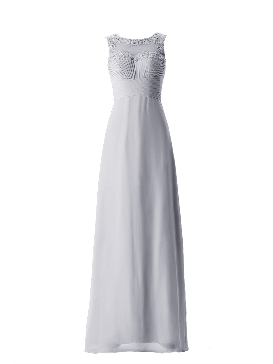 Chiffon Column Boat Neck Sleeveless Bridesmaid Dress-MB13640