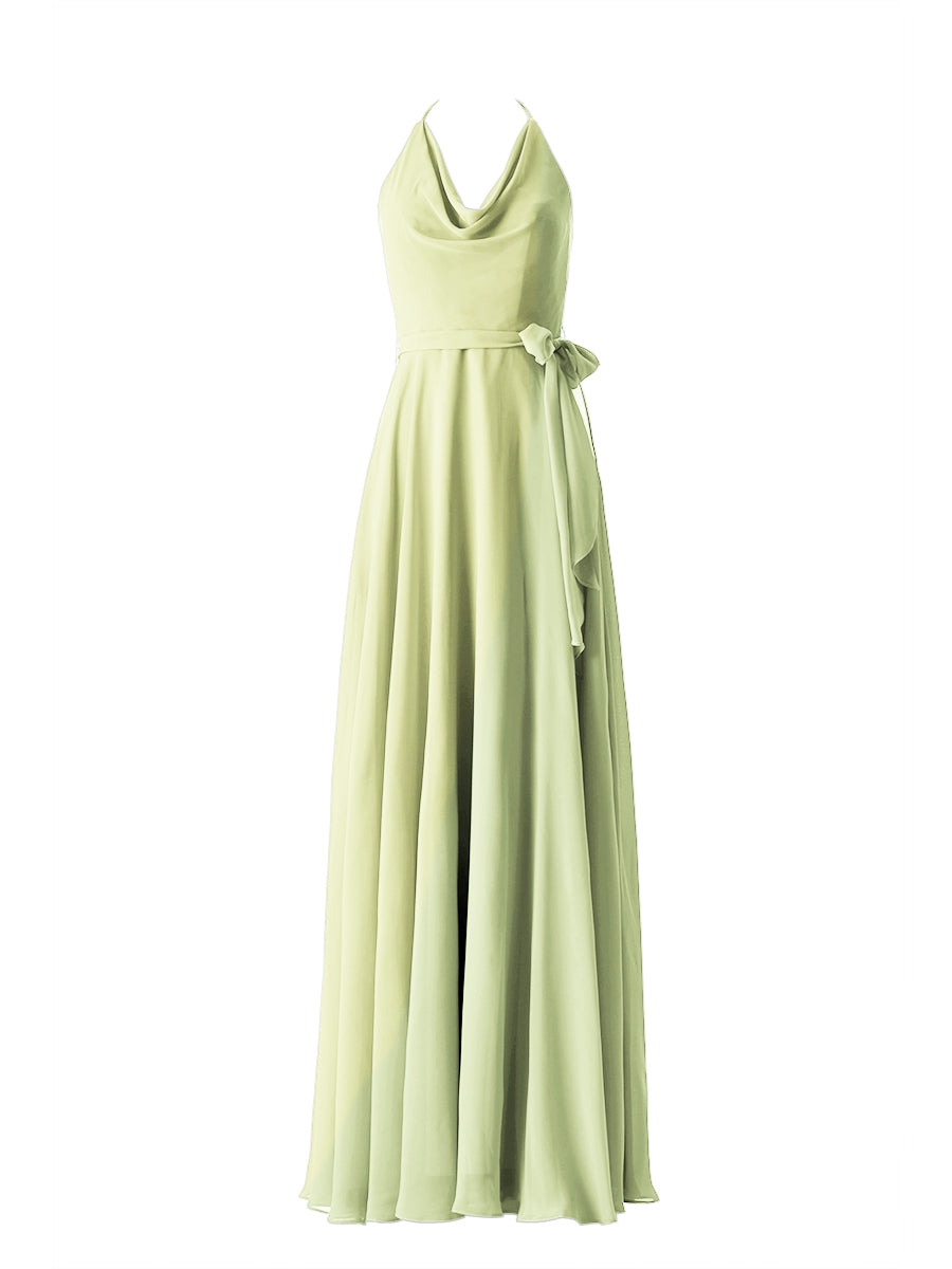 Chiffon Column Halter Sleeveless Bridesmaid Dress-MB13642