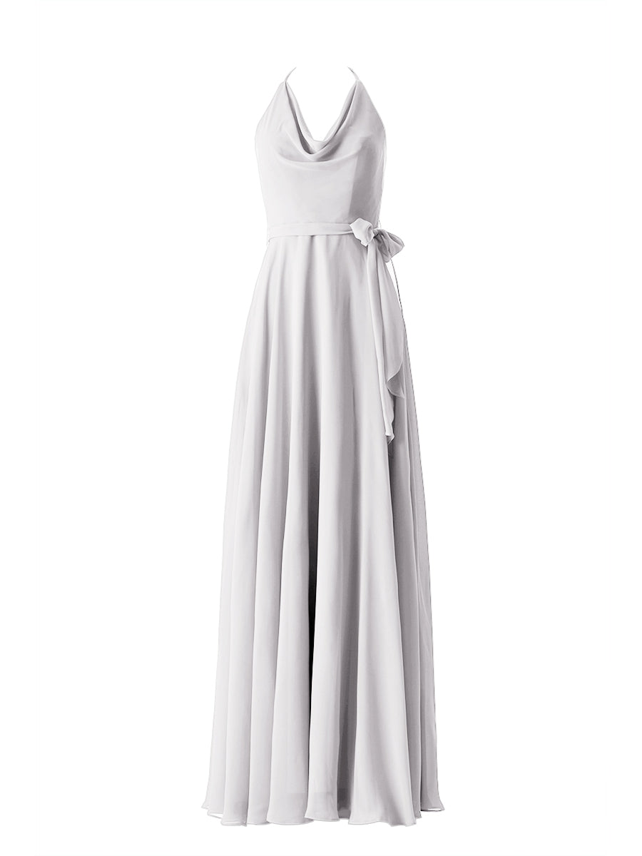 Chiffon Column Halter Sleeveless Bridesmaid Dress-MB13642