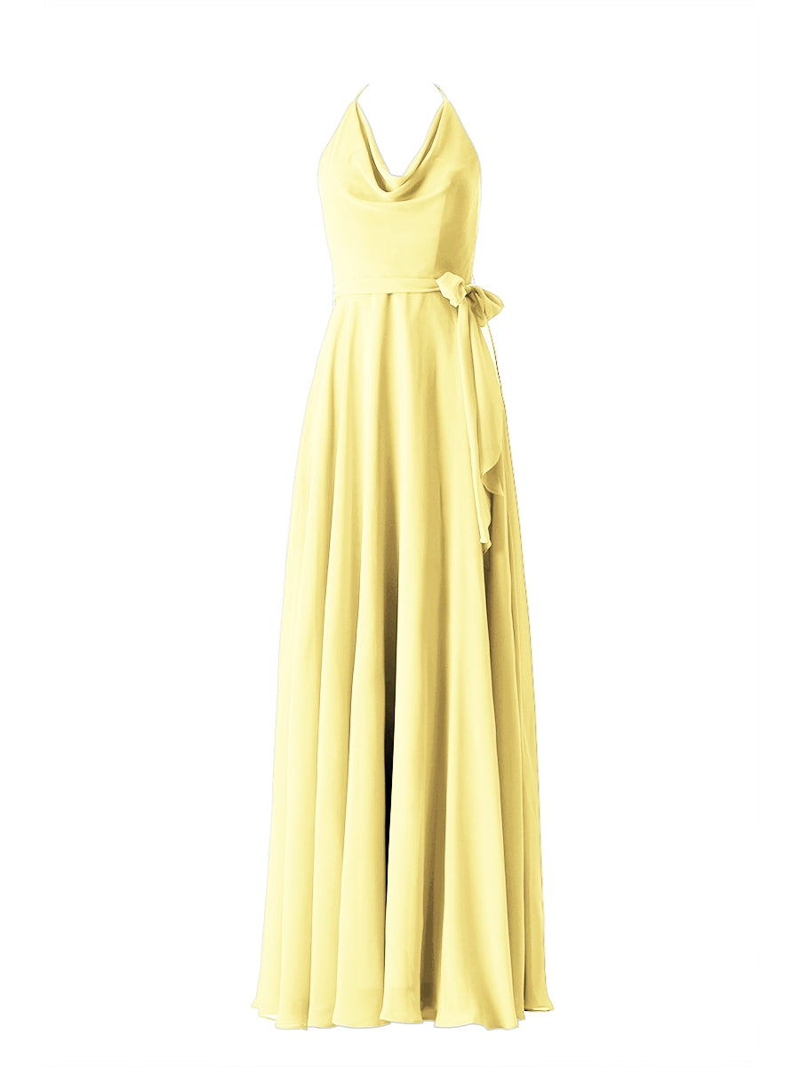 Chiffon Column Halter Sleeveless Bridesmaid Dress-MB13642