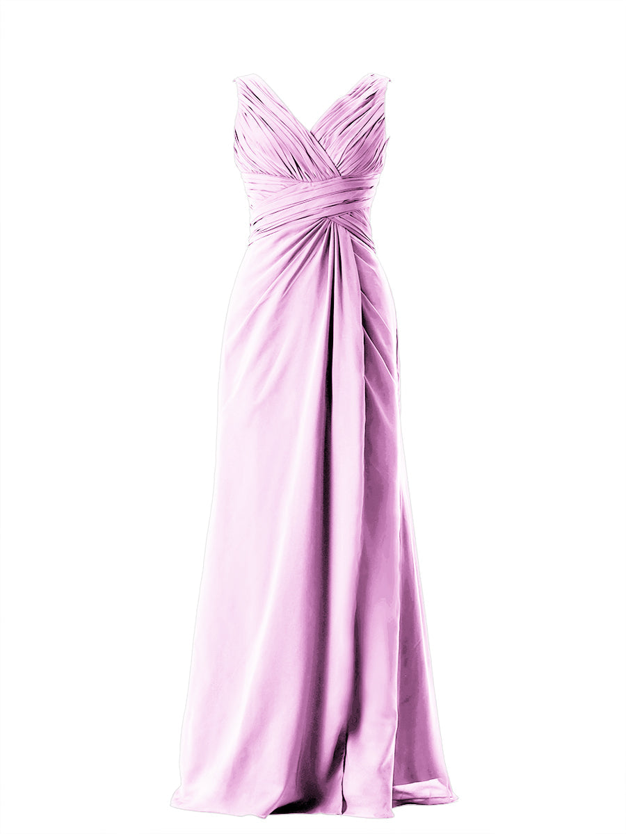 Chiffon Column V-Neck Sleeveless Bridesmaid Dress-MB13650