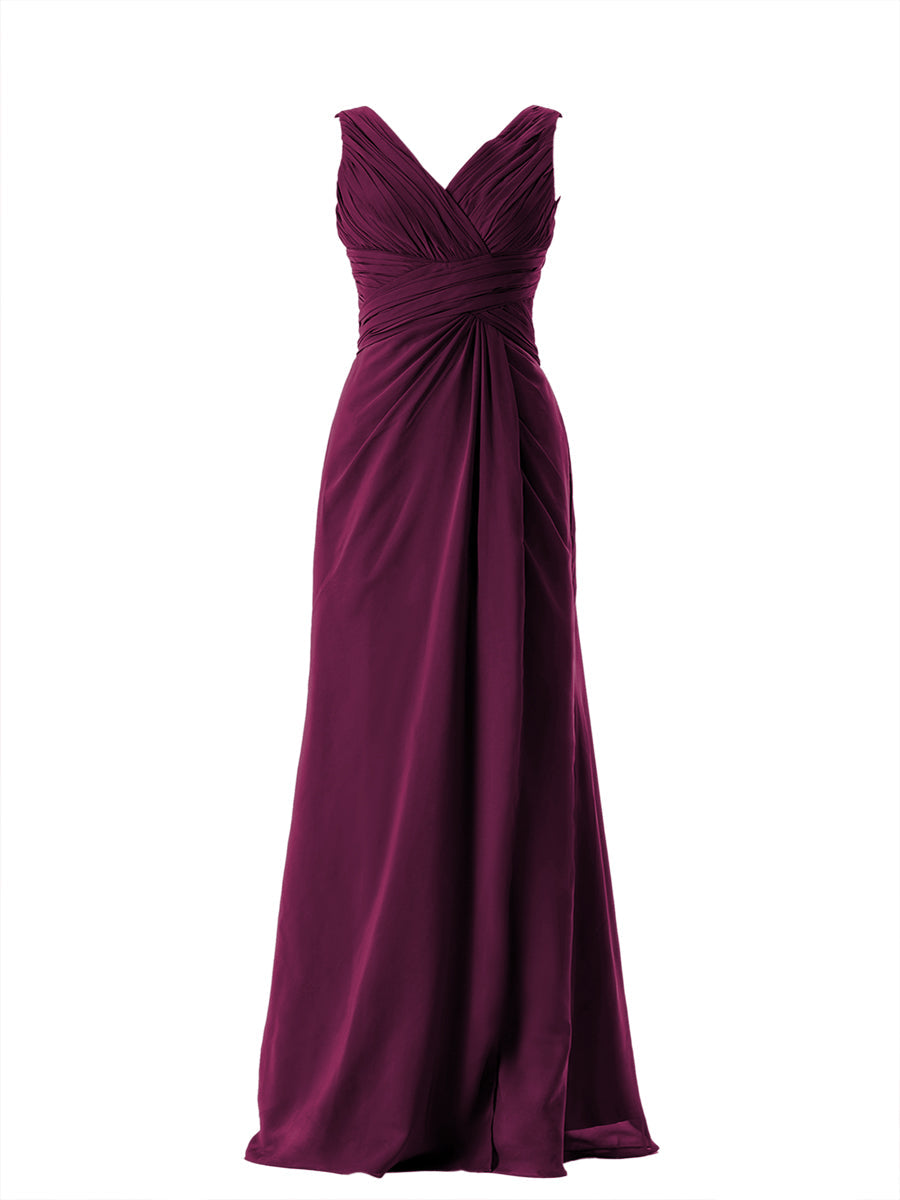 Chiffon Column V-Neck Sleeveless Bridesmaid Dress-MB13650