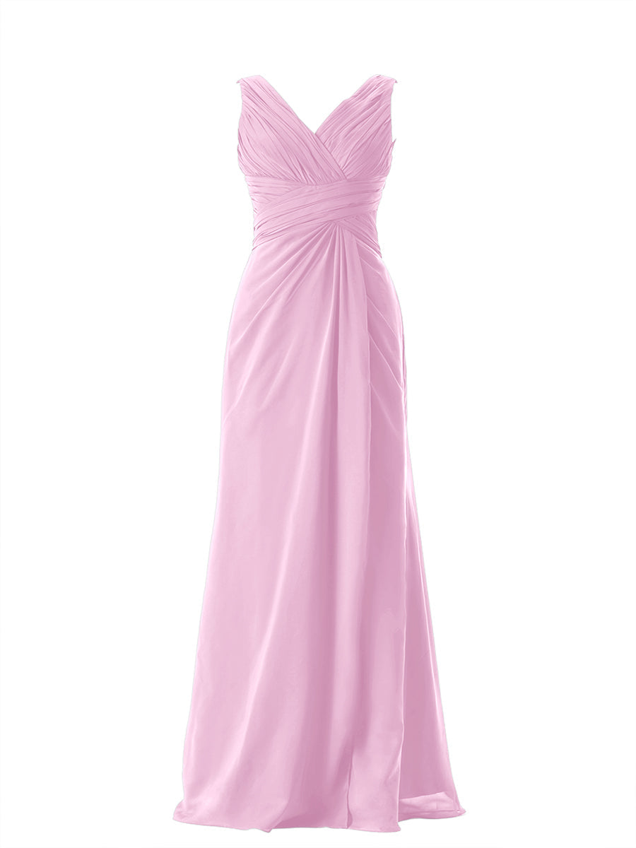 Chiffon Column V-Neck Sleeveless Bridesmaid Dress-MB13650