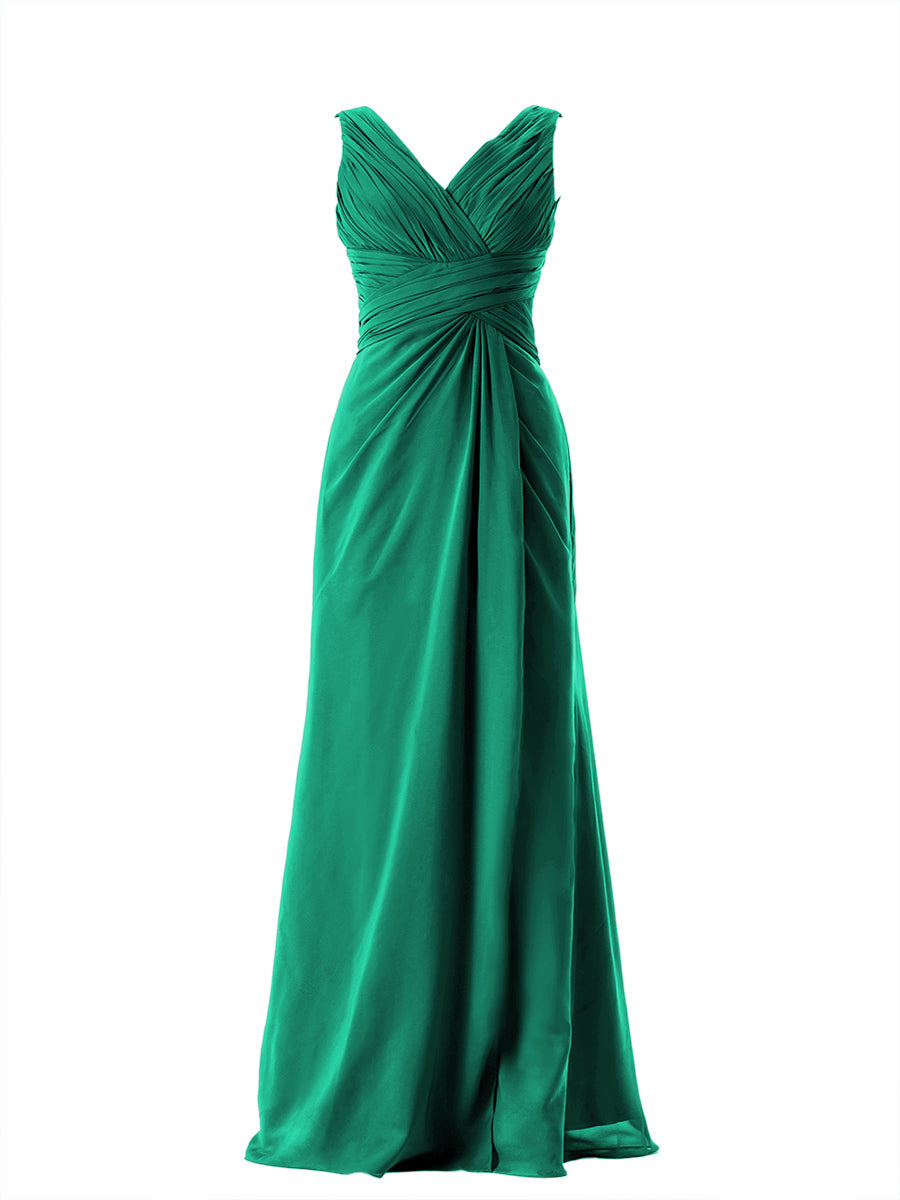 Chiffon Column V-Neck Sleeveless Bridesmaid Dress-MB13650