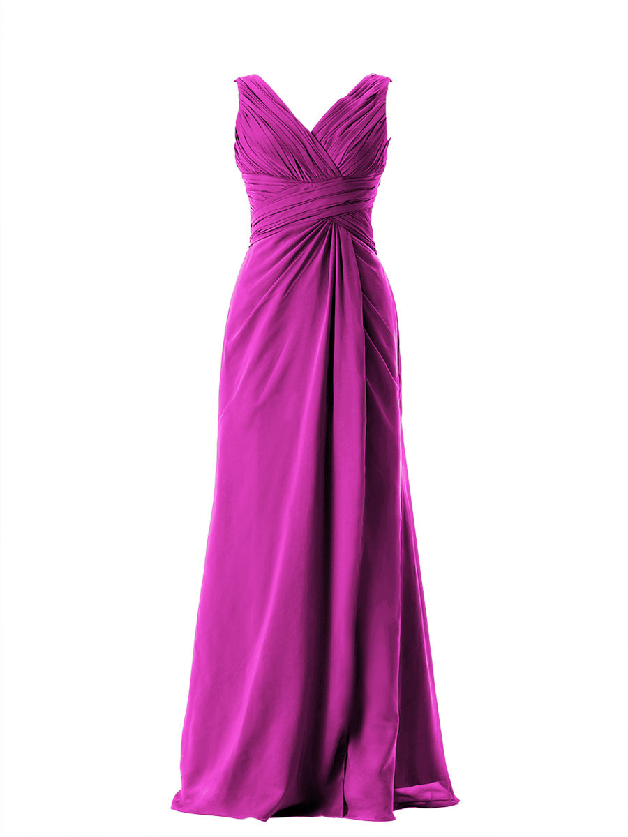 Chiffon Column V-Neck Sleeveless Bridesmaid Dress-MB13650