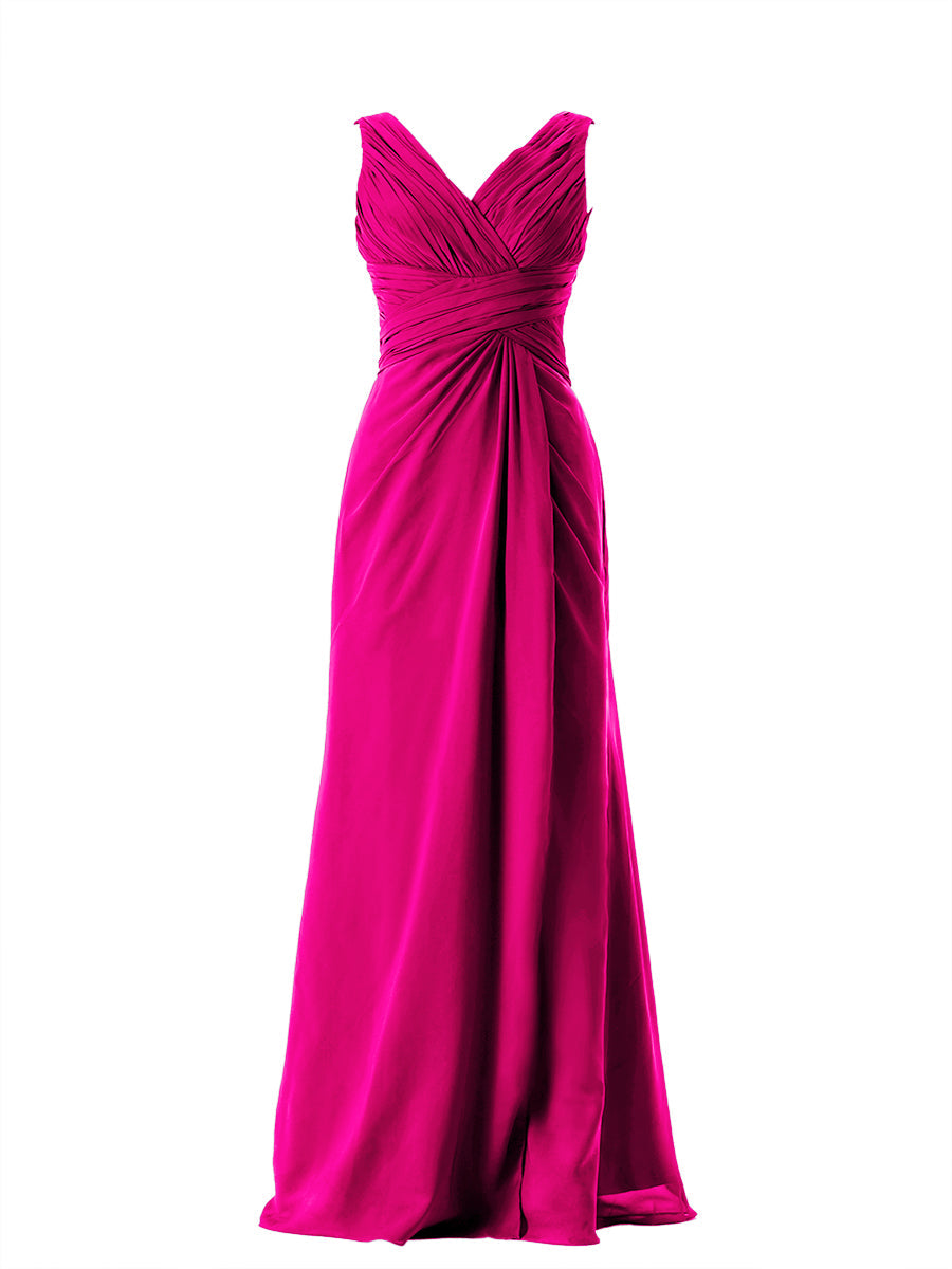 Chiffon Column V-Neck Sleeveless Bridesmaid Dress-MB13650