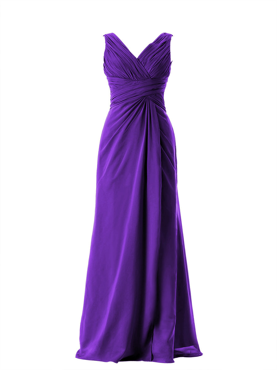 Chiffon Column V-Neck Sleeveless Bridesmaid Dress-MB13650