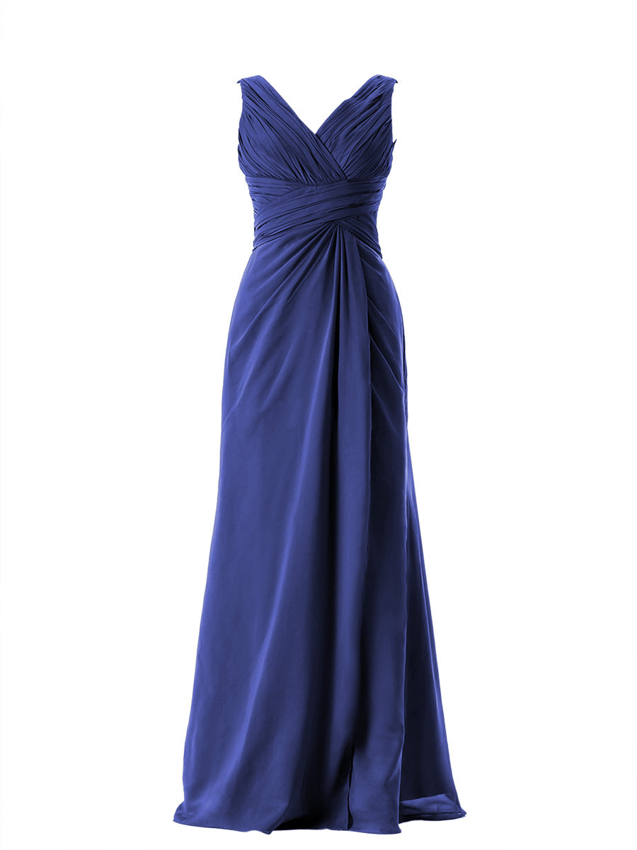 Chiffon Column V-Neck Sleeveless Bridesmaid Dress-MB13650