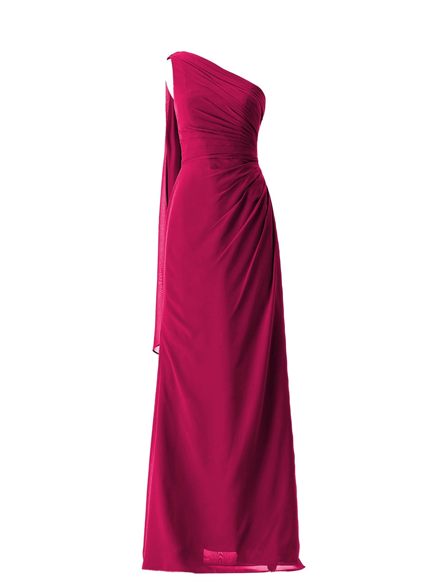 Chiffon Column One Shoulder Sleeveless Bridesmaid Dress-MB13656