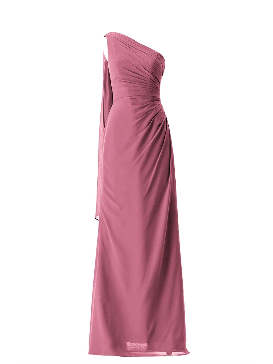 Chiffon Column One Shoulder Sleeveless Bridesmaid Dress-MB13656