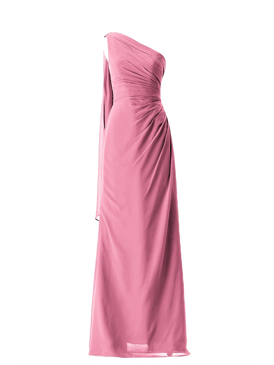 Chiffon Column One Shoulder Sleeveless Bridesmaid Dress-MB13656