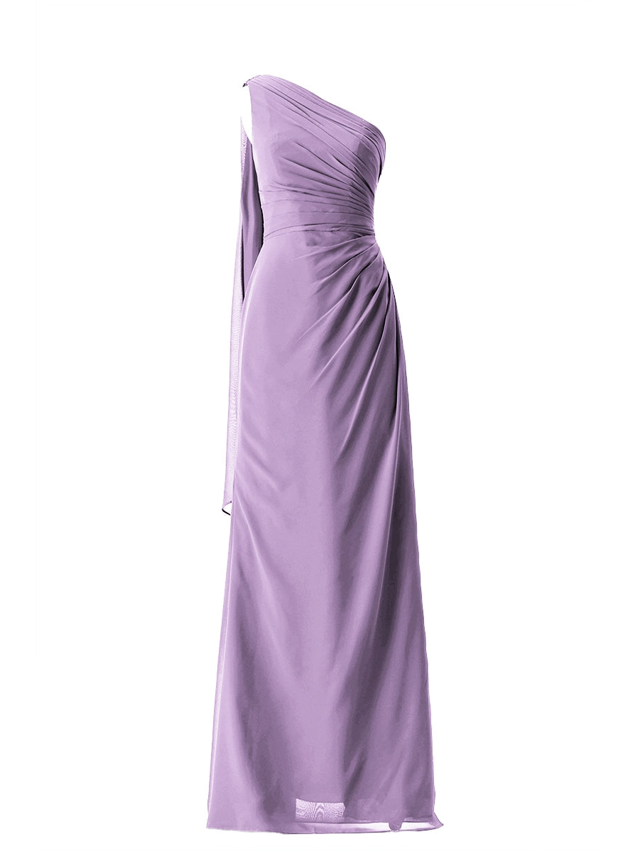 Chiffon Column One Shoulder Sleeveless Bridesmaid Dress-MB13656