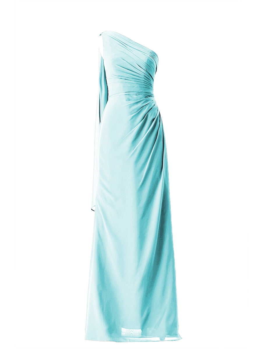 Chiffon Column One Shoulder Sleeveless Bridesmaid Dress-MB13656