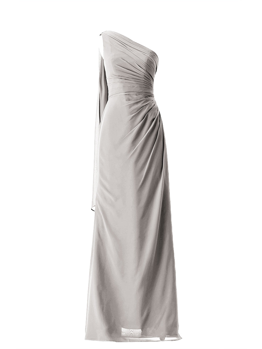 Chiffon Column One Shoulder Sleeveless Bridesmaid Dress-MB13656