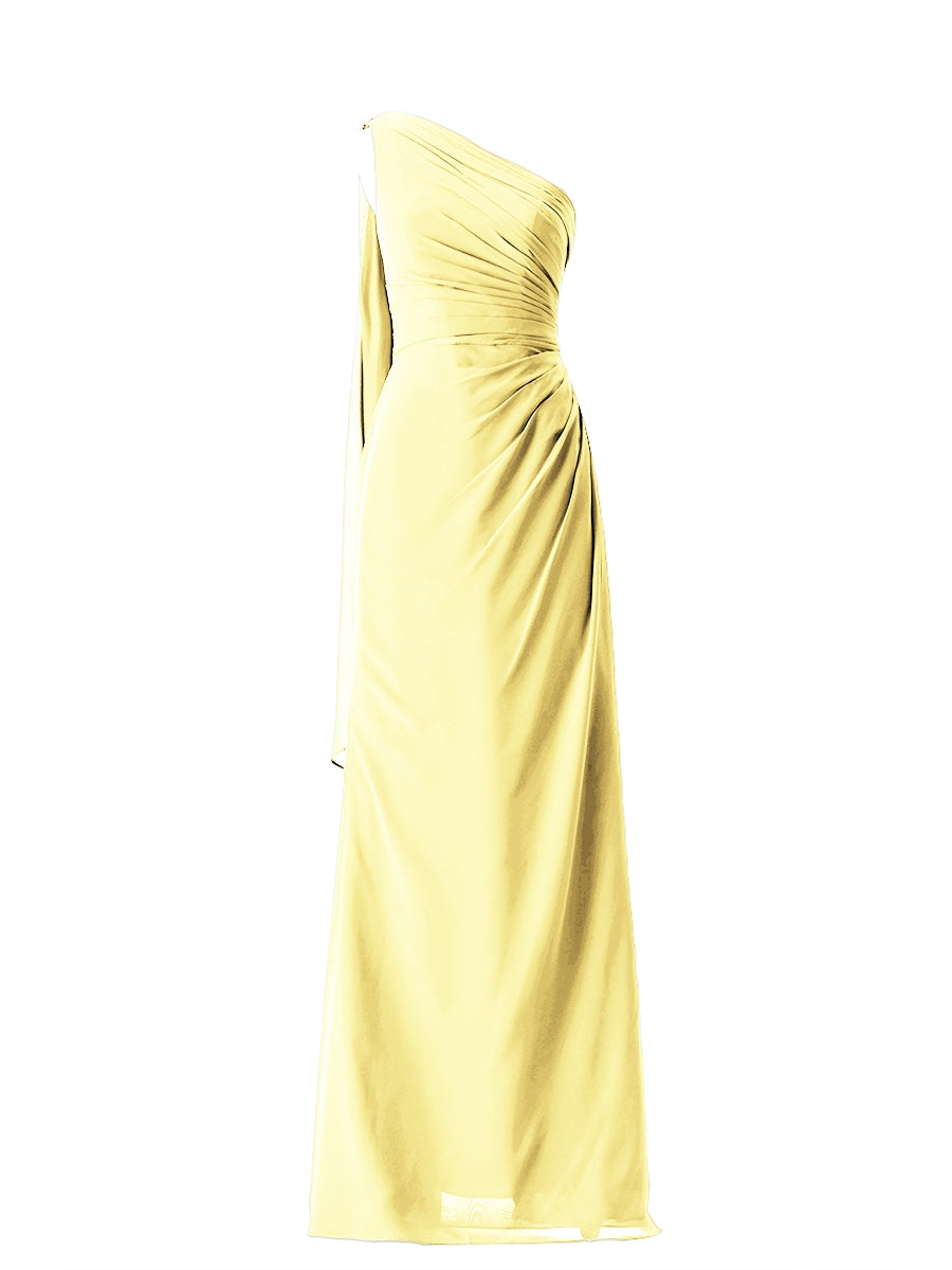 Chiffon Column One Shoulder Sleeveless Bridesmaid Dress-MB13656