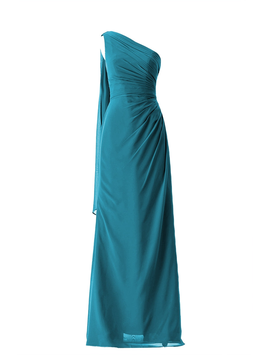 Chiffon Column One Shoulder Sleeveless Bridesmaid Dress-MB13656