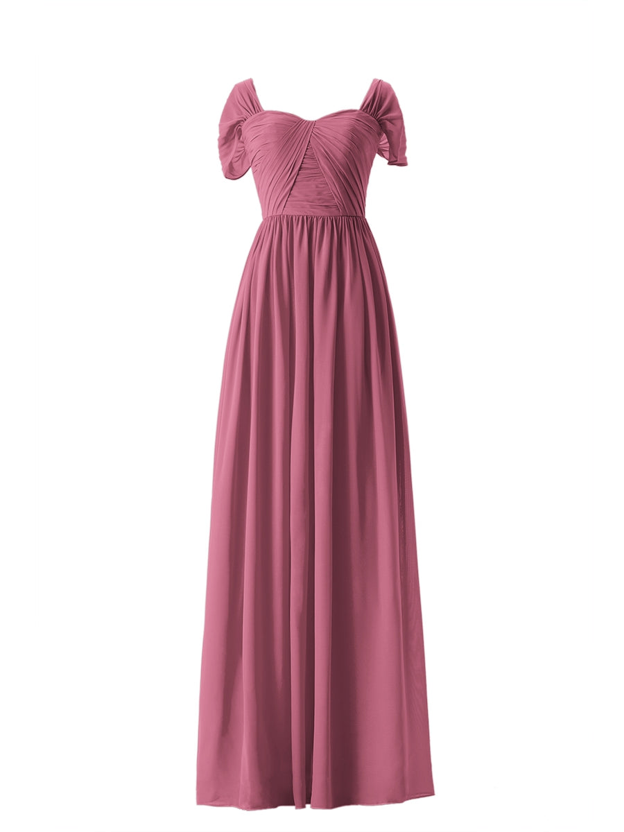 Chiffon Column Sweetheart Short Sleeves Bridesmaid Dress-MB13661