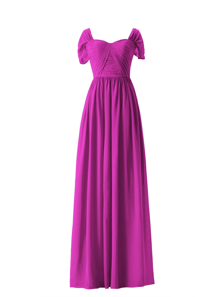 Chiffon Column Sweetheart Short Sleeves Bridesmaid Dress-MB13661