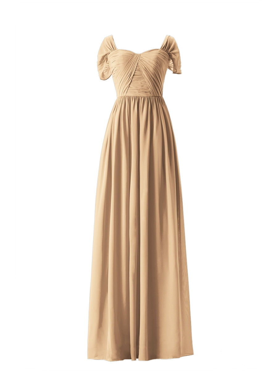 Chiffon Column Sweetheart Short Sleeves Bridesmaid Dress-MB13661