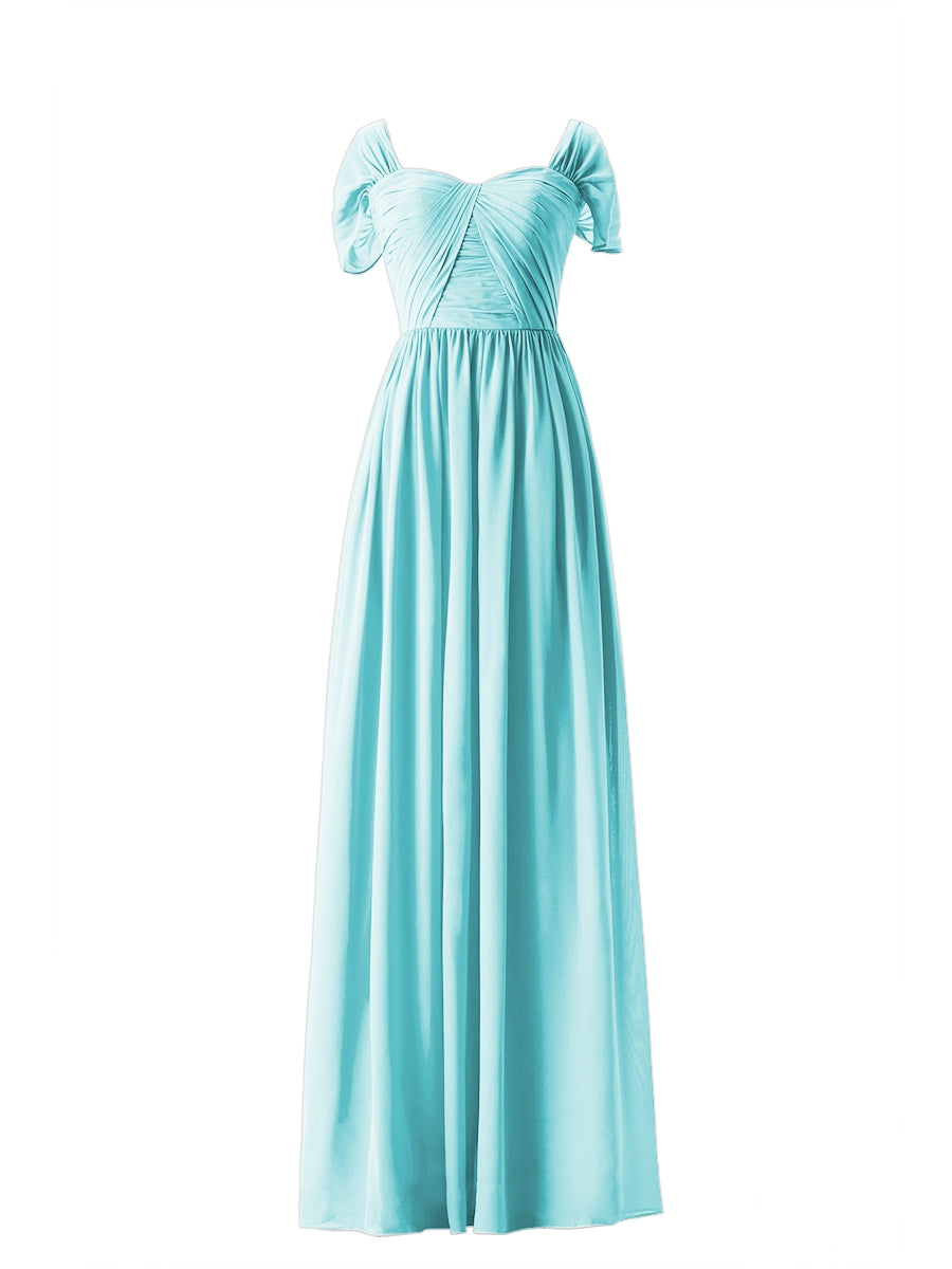 Chiffon Column Sweetheart Short Sleeves Bridesmaid Dress-MB13661