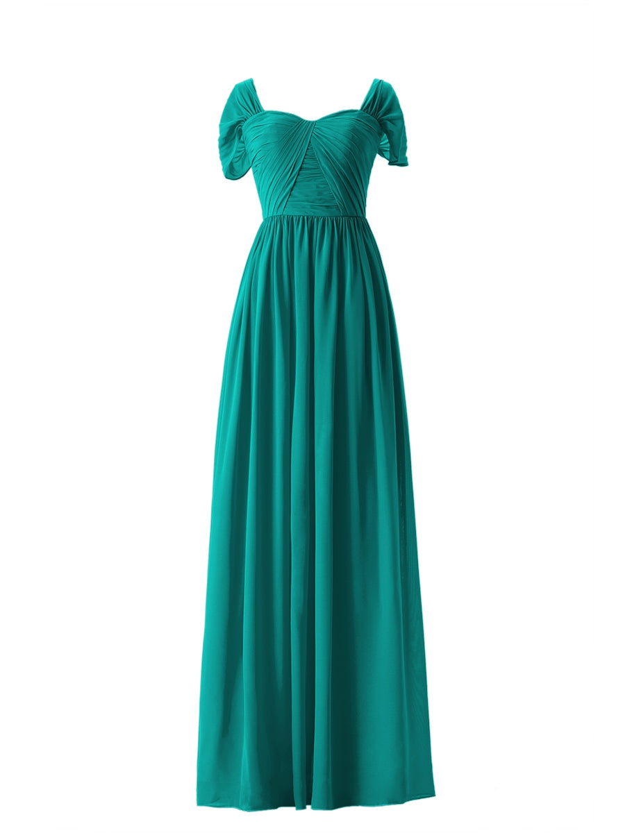 Chiffon Column Sweetheart Short Sleeves Bridesmaid Dress-MB13661