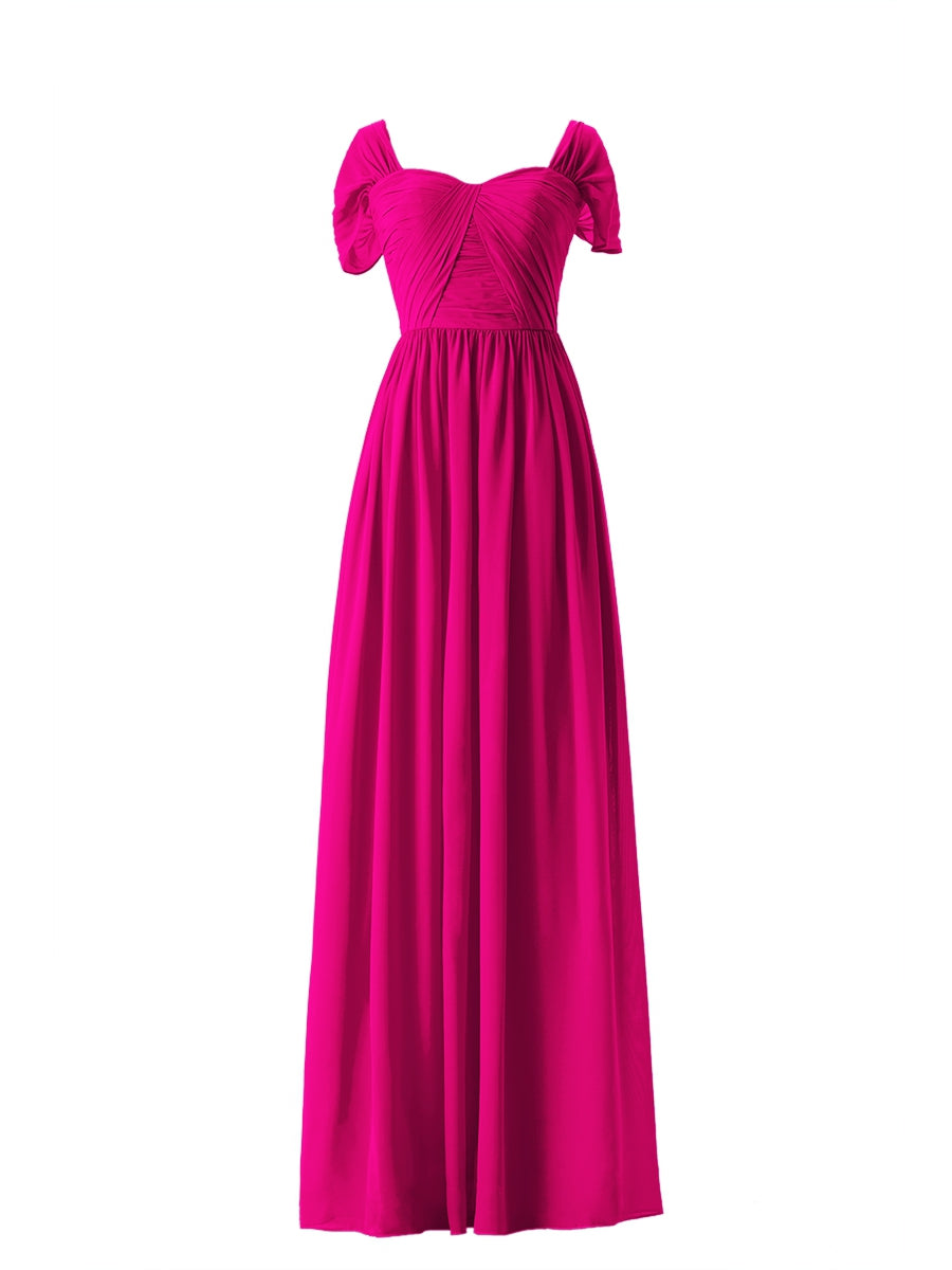 Chiffon Column Sweetheart Short Sleeves Bridesmaid Dress-MB13661