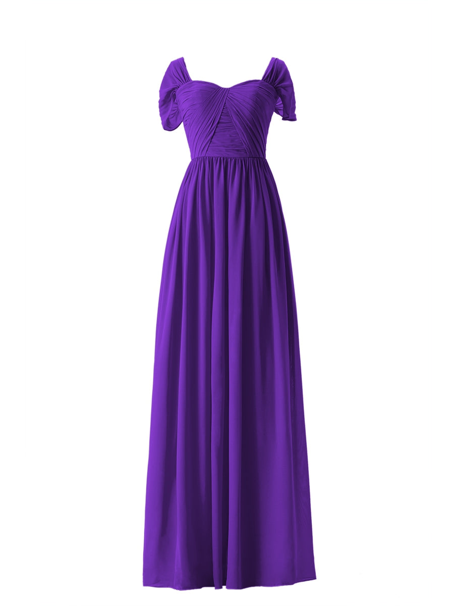 Chiffon Column Sweetheart Short Sleeves Bridesmaid Dress-MB13661