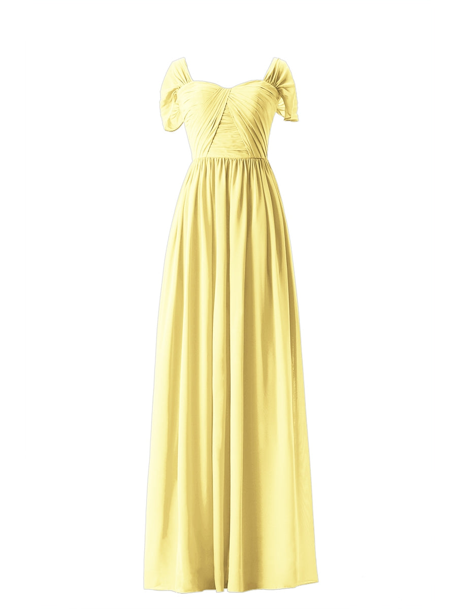 Chiffon Column Sweetheart Short Sleeves Bridesmaid Dress-MB13661